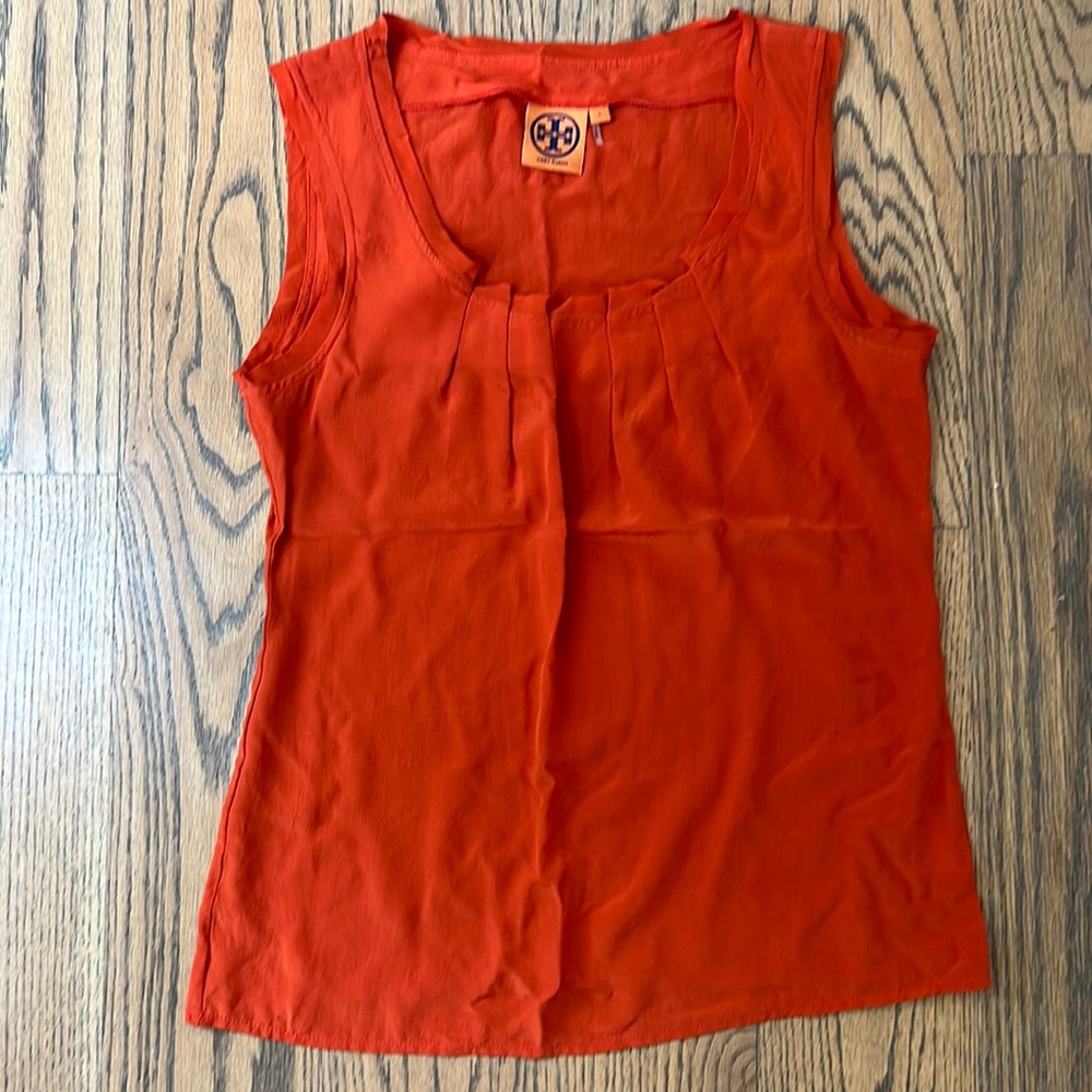 Tory Burch orange silk sleeveless blouse size 2.